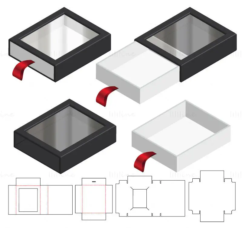 Transparenter Kunststoff-Schubladenkasten, Stanzlinien-Vektor