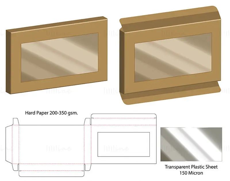 Transparent plastic packaging box dieline vector