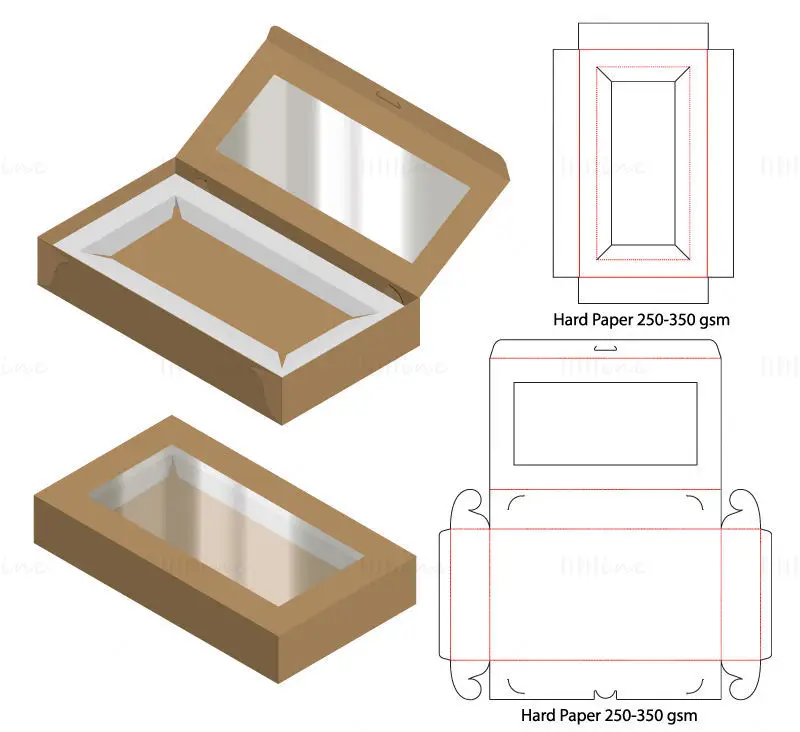 Transparente rechteckige Verpackung mit Produktunterstützungs-Stanzlinienvektor