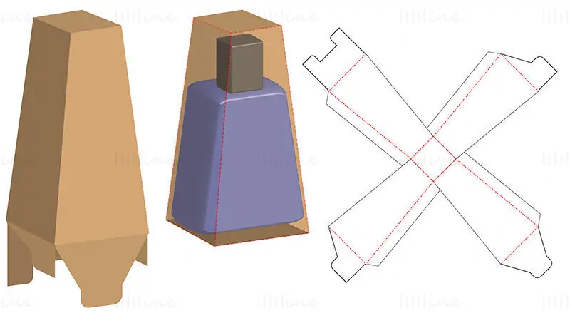 Trapezoidal bottle packaging box dieline vector