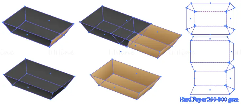 Trapezoidal box die cutting line vector