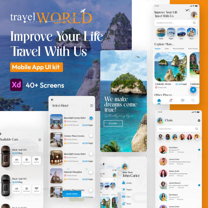世界旅游应用程序APP - Adobe XD Mobile UI Kit