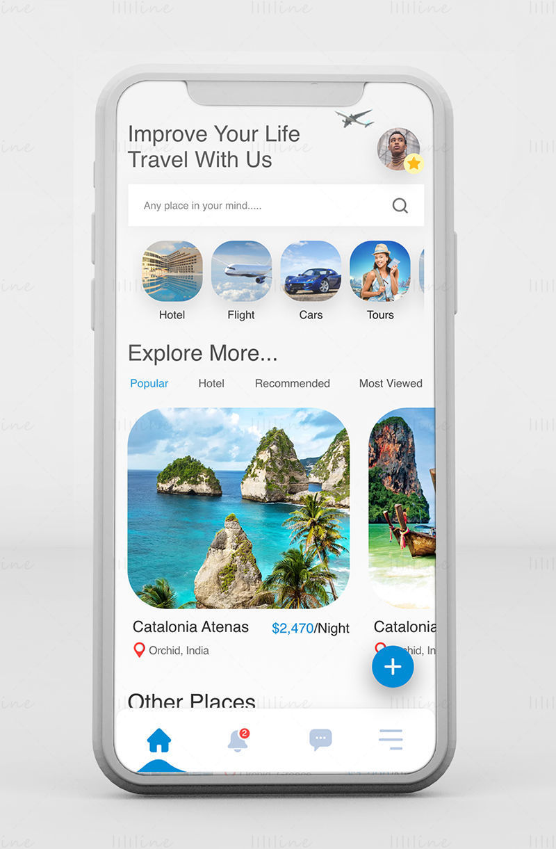 Приложение Travel World — набор мобильного пользовательского интерфейса Adobe XD