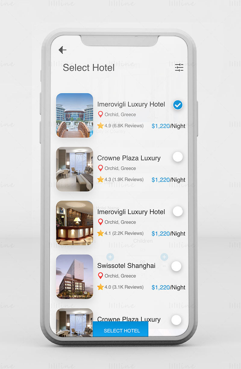 Приложение Travel World — набор мобильного пользовательского интерфейса Adobe XD