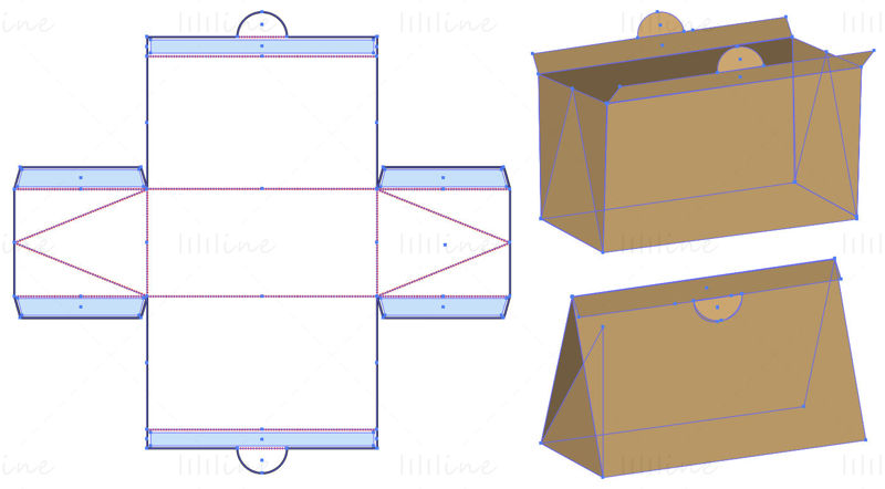 Háromszög alakú papír csomagolás Dieline minta vektor