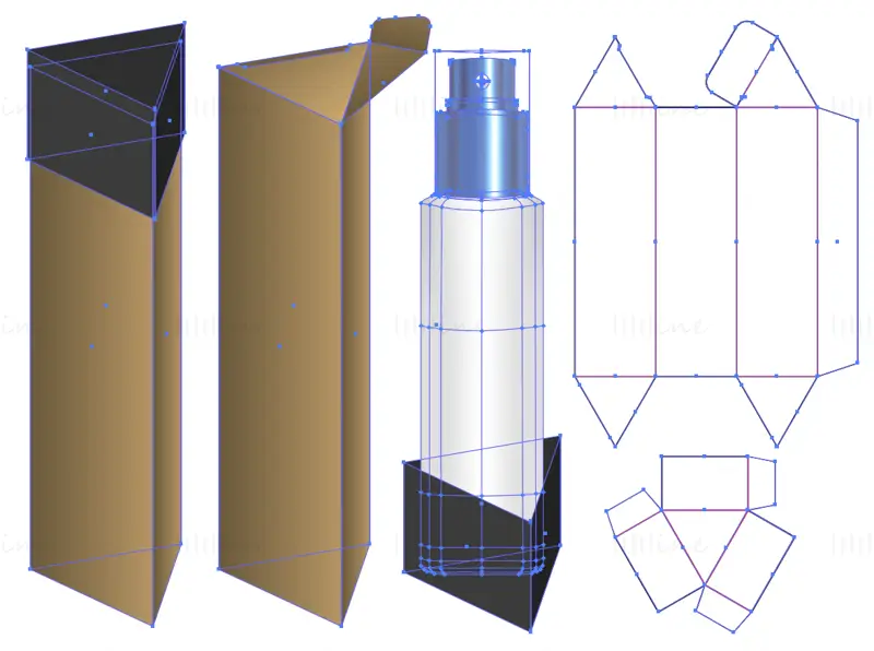 Triangular Product Packaging Box With Lid Dieline Vector