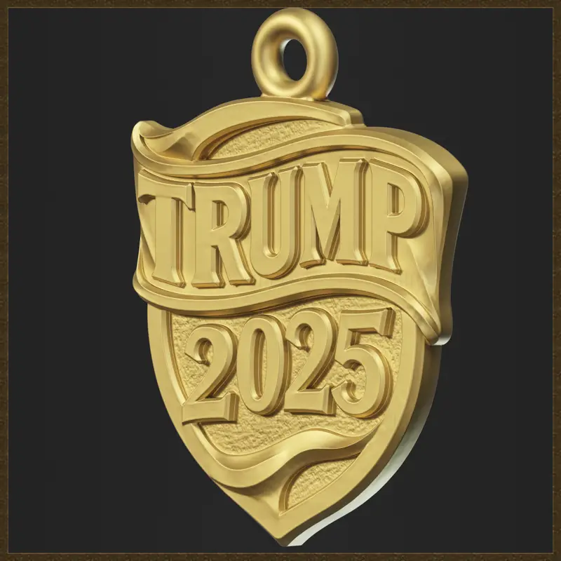 Oblikovanje 3D-natisnjenega modela nakita s ščitom Trump 2025