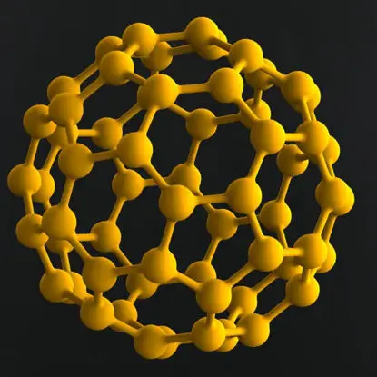 Icosaedro truncado com átomos modelo de impressão 3D