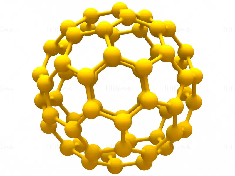 Icosaedro troncato con modello di stampa 3D di atomi