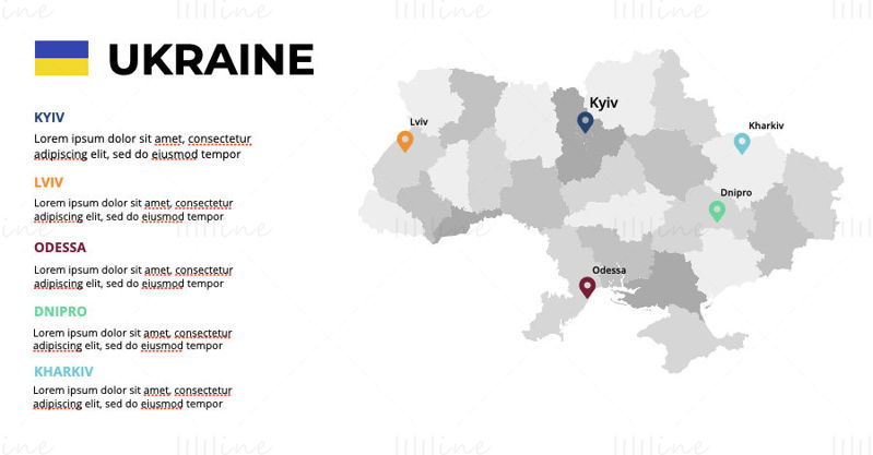 Ukraina infografikk Kart redigerbar PPT & Keynote