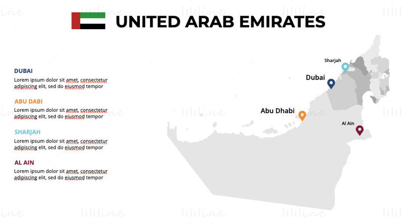 De forente arabiske emirater Infographics Map redigerbar PPT & Keynote