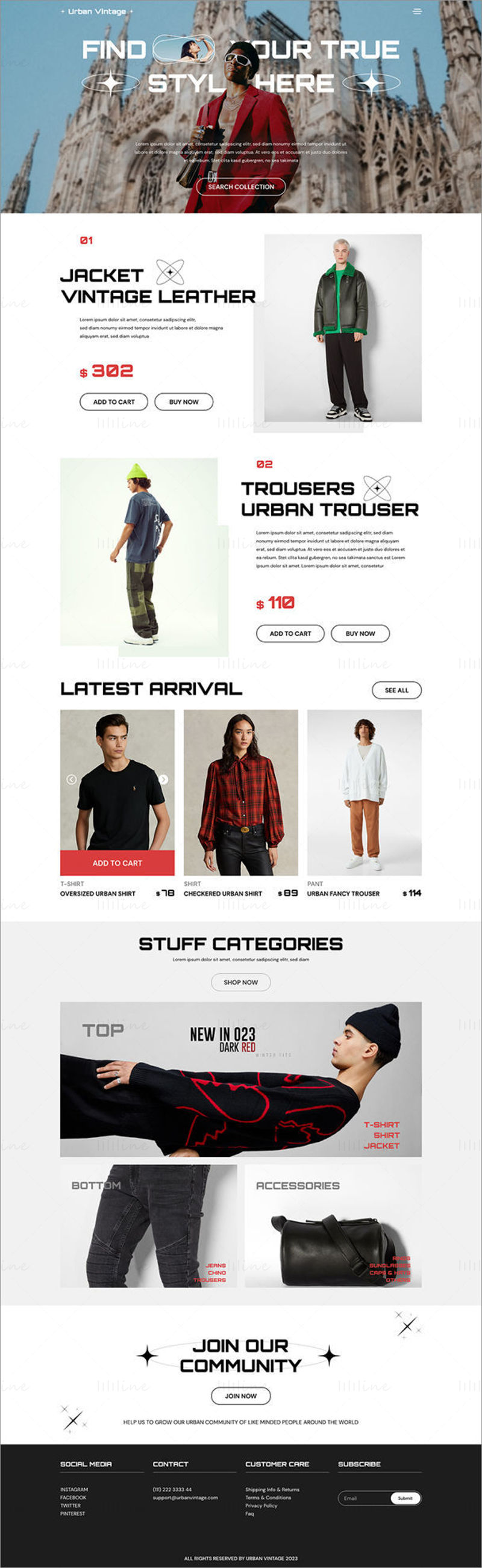Șablon UI pentru site-ul web de vânzare Urban Vintage Cloths - UI Adobe XD