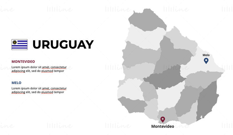 Uruguay-Infografik-Karte, bearbeitbar als PPT und Keynote