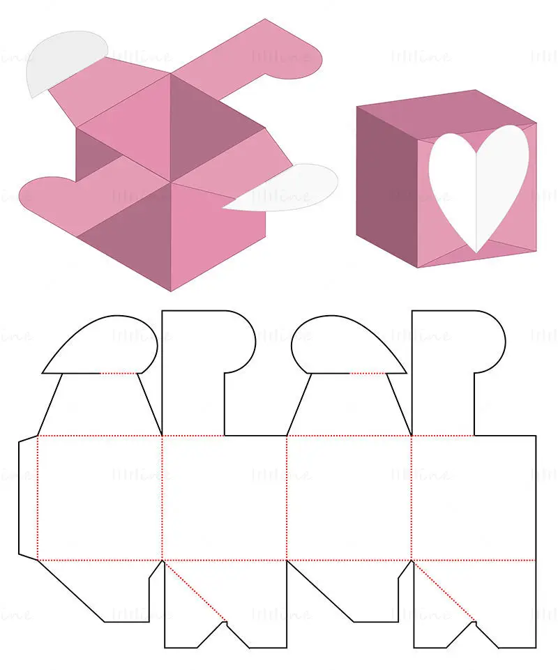 Valentines Day Gift Box dieline vector