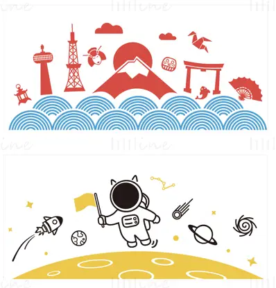 Векторна илюстрация, космическо приключение, японски туризъм