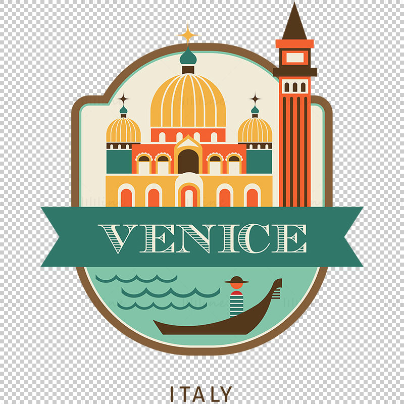 Venice City iconic elements vector eps png