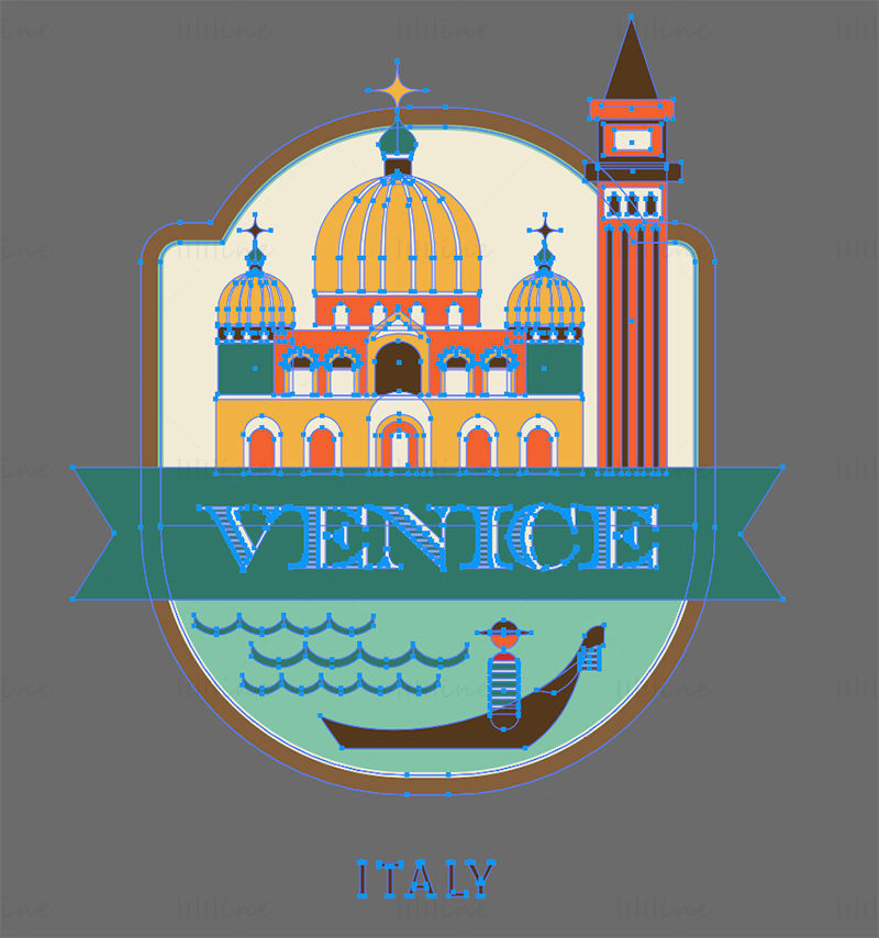 Venice City iconic elements vector eps png