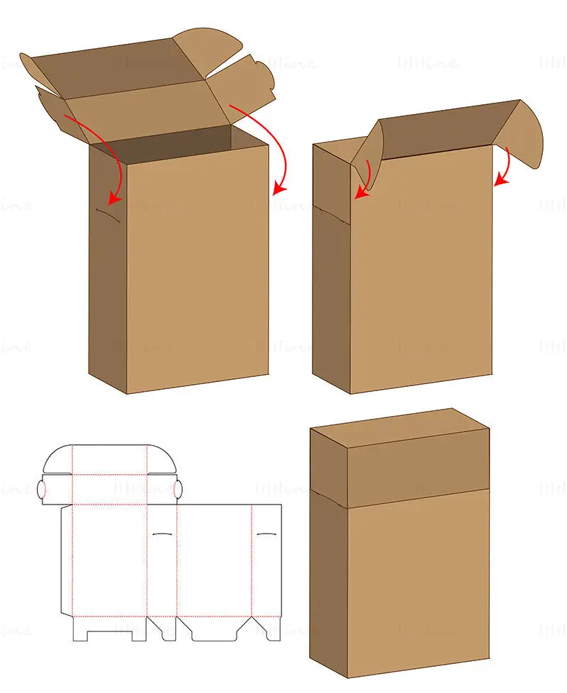 Vertical flip cover packaging box dieline vector