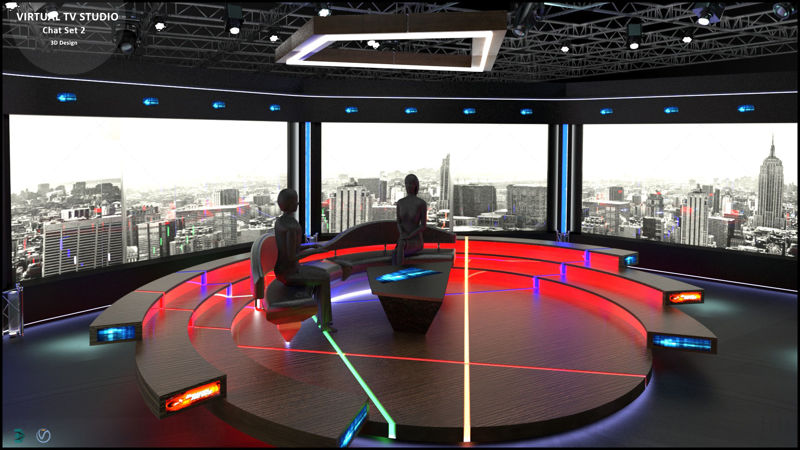 Virtual TV Studio Chat Set 3D Model