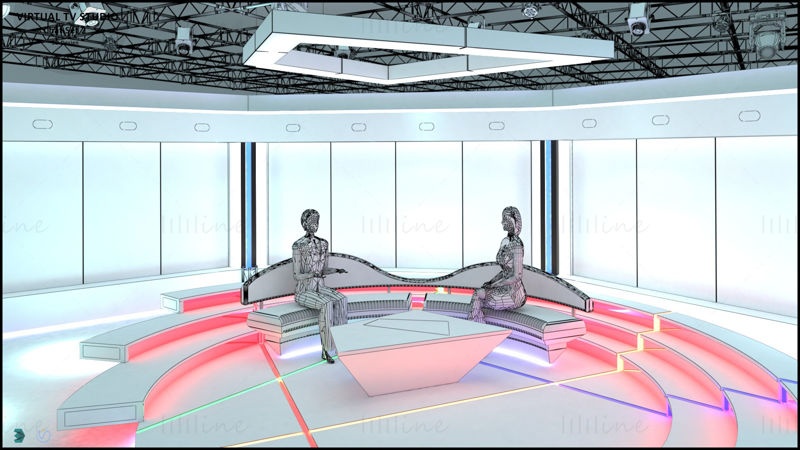 Sanal TV Stüdyosu Sohbet Seti 3D Model