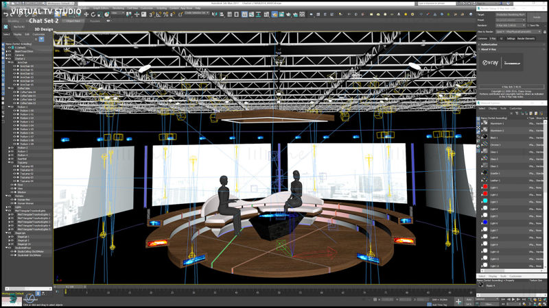 Virtual TV Studio Chat Set 3D Model