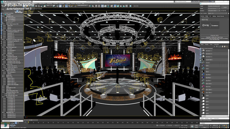 Sanal TV Stüdyosu Eğlence 3D Model Sahne Seti 2