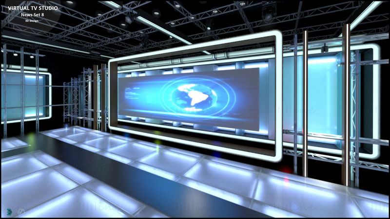 Virtual TV Studio News 3D Model Set 8