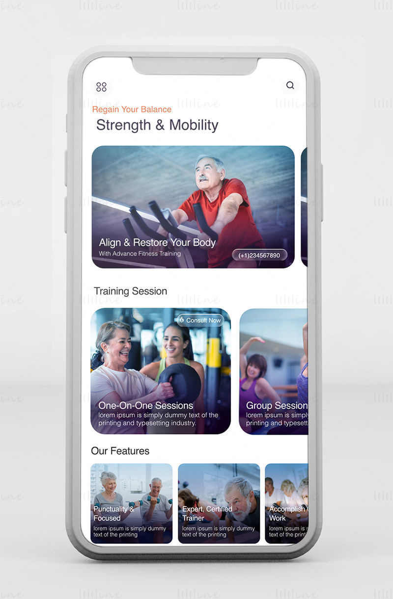 Wellness Fitness alkalmazás – Adobe XD Mobile UI Kit
