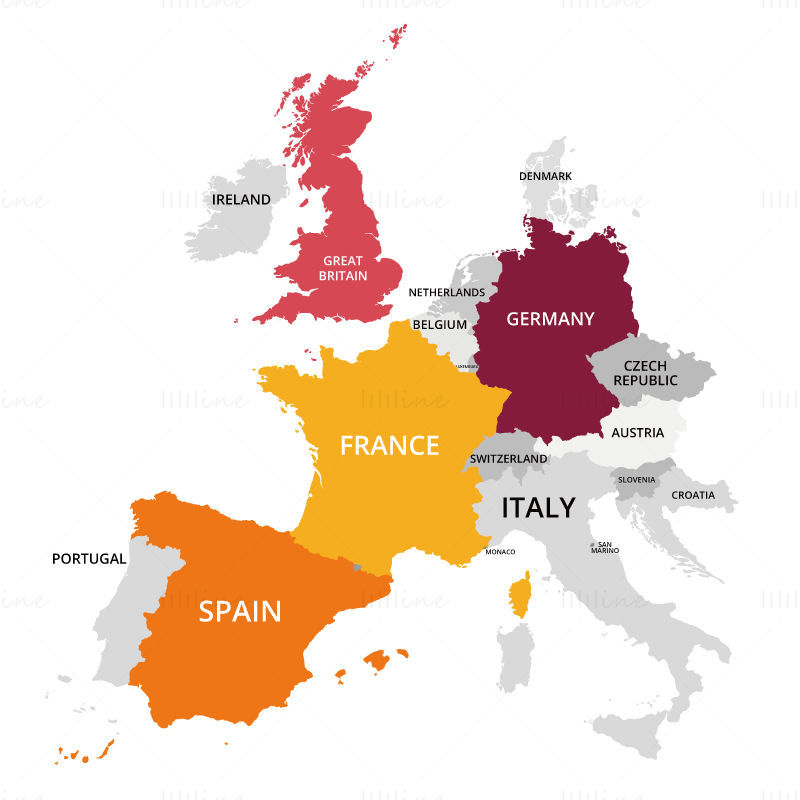 Západní Evropa mapa vektor
