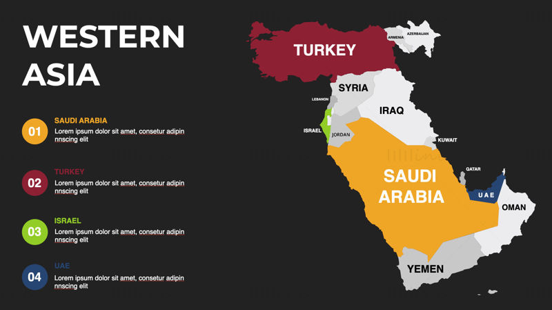 Western Asia Infographics Map editable PPT & Keynote