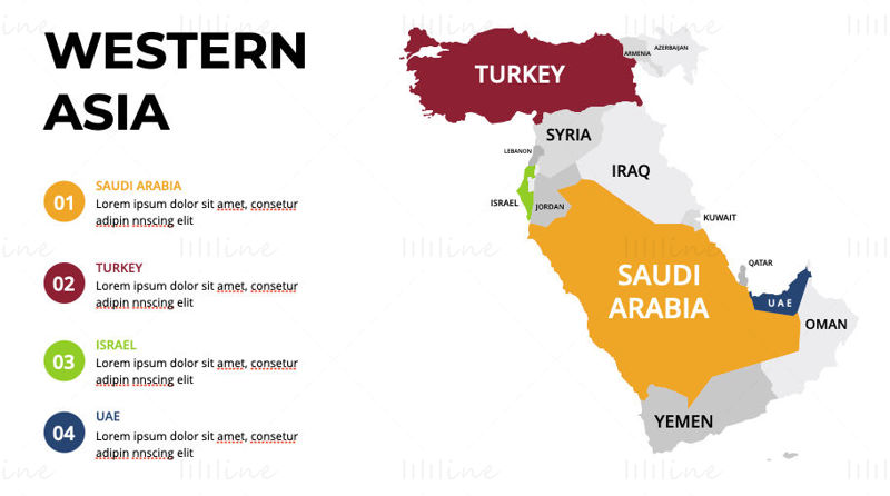Western Asia Infographics Map editable PPT & Keynote