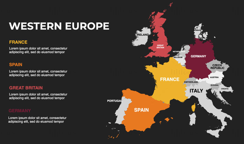 Western Europe infographics Map editable PPT & Keynote