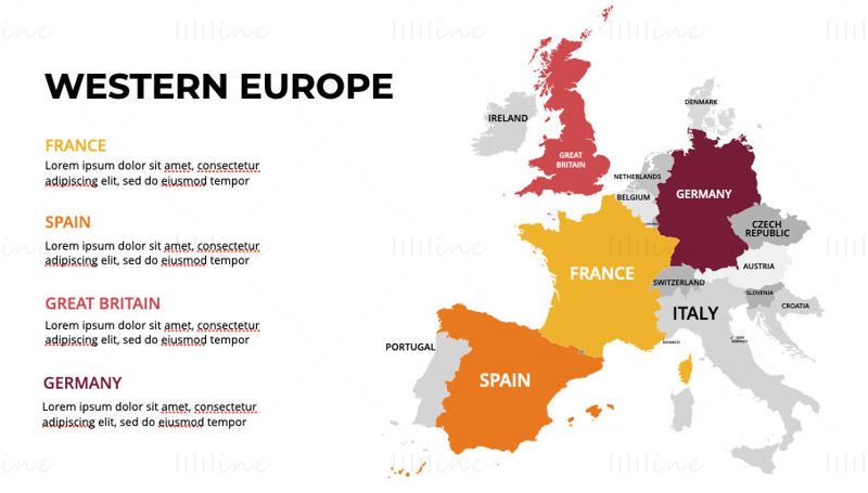 Western Europe infographics Map editable PPT & Keynote