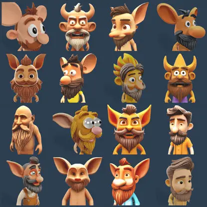 3D model rozmarných vousatých hliněných skřítků