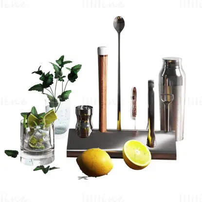 Williams Sonoma Signature Bar Tool Set 3d model with Stand & Cocktail Shaker