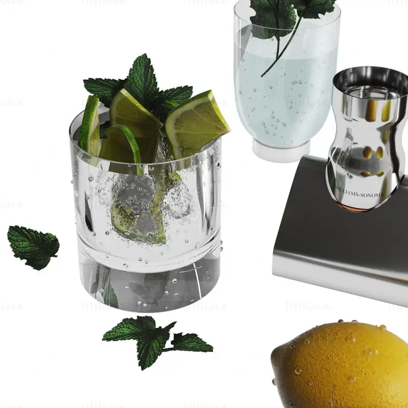 Williams Sonoma Signature Bar Tool Set 3d model with Stand & Cocktail Shaker