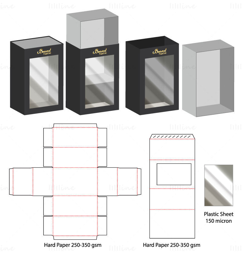 Window rectangle carton dieline pattern vector