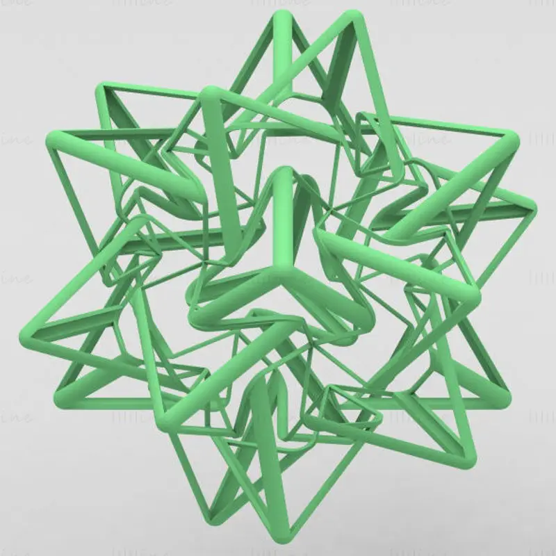 五个四面体 3D 打印模型的线框形状复合