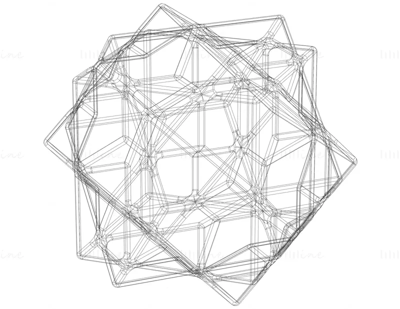 Draadframe-vormverbinding van drie kubussen 3D-printmodel