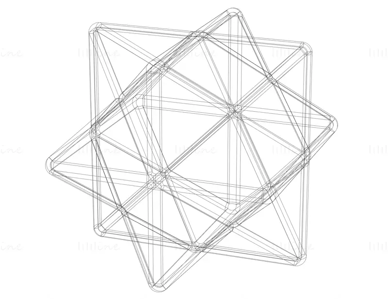 Tvar drátěného modelu První stelace kosočtvercového dvanáctistěnu 3D tiskového modelu STL