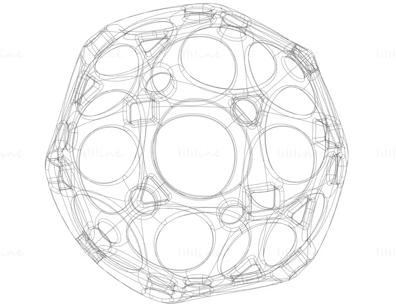 Modello di stampa 3D a sfera con fori geometrici a forma di wireframe STL
