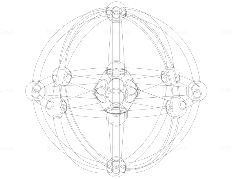 Draadframe vorm geometrische bol gekoppeld 3D printmodel STL