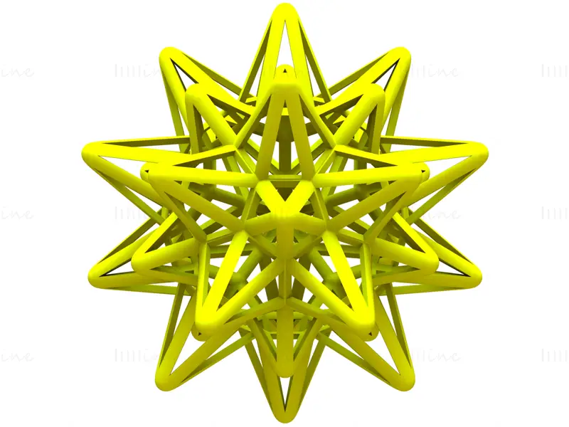 Modello di stampa 3D con icosaedro troncato stellato a forma di wireframe