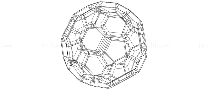 线框形状截断二十面体 3D 打印模型 STL