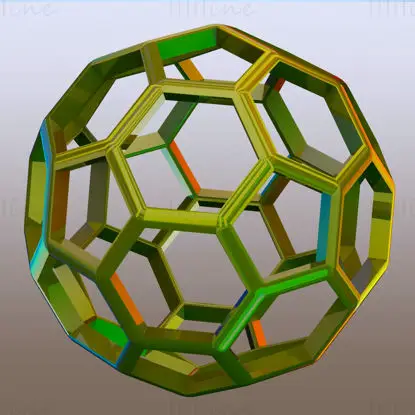 Draadframe vorm afgeknotte icosaëder 3D-printmodel STL