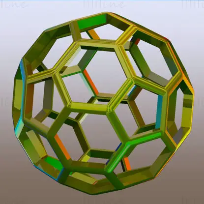 Modelo de impresión 3D de icosaedro truncado con forma de estructura alámbrica STL