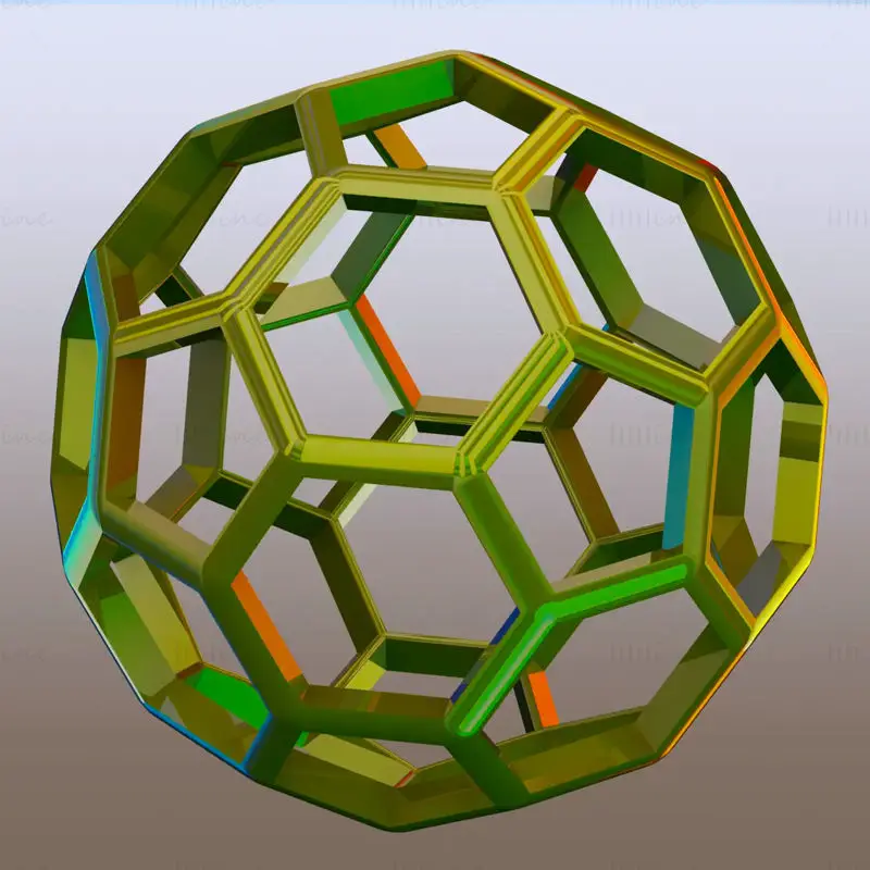 线框形状截断二十面体 3D 打印模型 STL