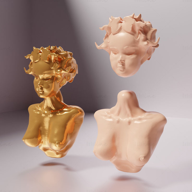 تمثال نصفي امرأة ورأس نموذج ثلاثي الأبعاد