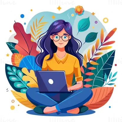 Woman girl with laptop vector