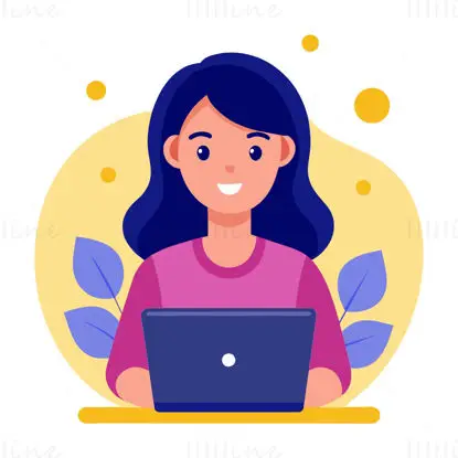 Femeie cu ilustrație vectorială laptop